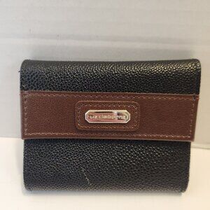 Liz Claiborne Black & Brown Leather Bifold Wallet With Snap Closure & Card Slots